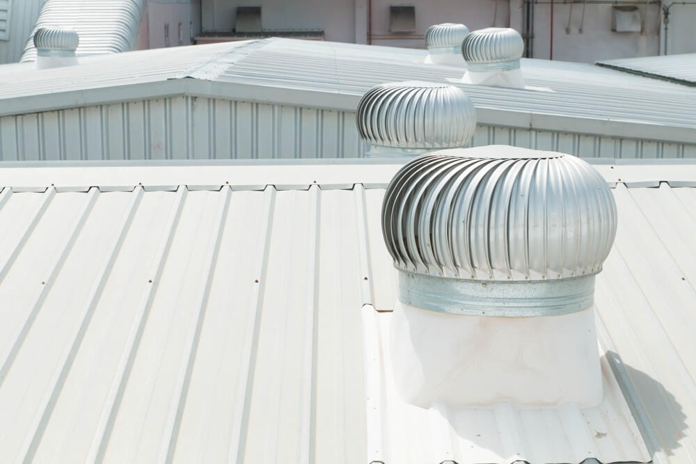 metal rooftop with ventilation fans
