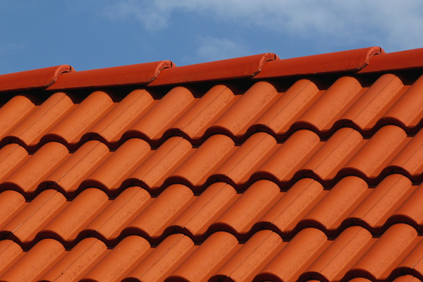 closeup of clay roofing tiles